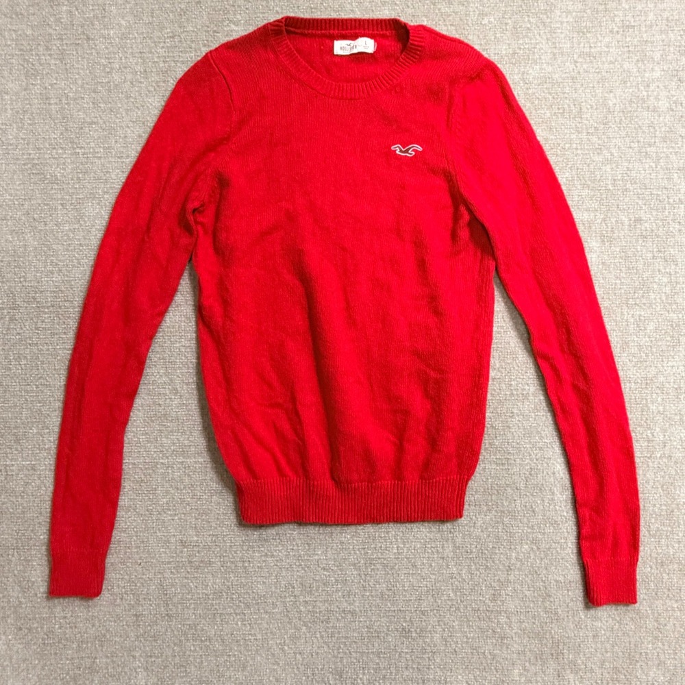 Hollister California Mens Large Red Crewneck Sweater Long Sleeve Seagull Logo